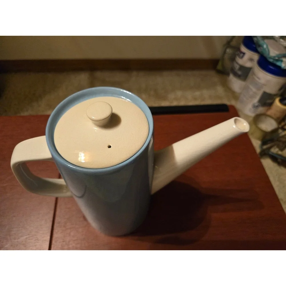 Vintage‎ Majolica Kasuga Japan Coffee Pot Blue White Mid Century Modern Ceramic